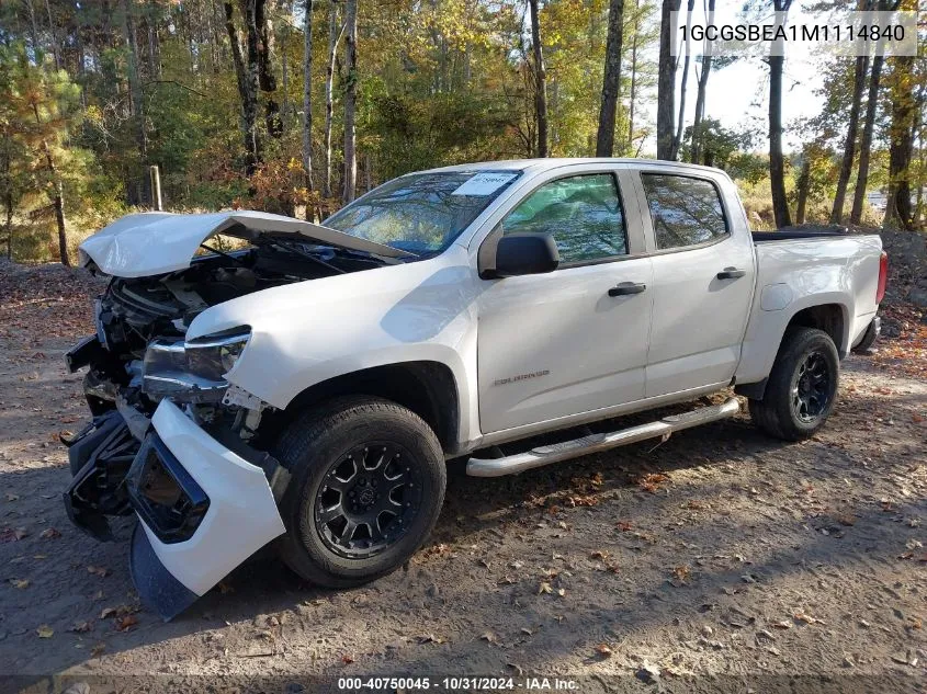 2021 Chevrolet Colorado 2Wd Short Box Wt VIN: 1GCGSBEA1M1114840 Lot: 40750045