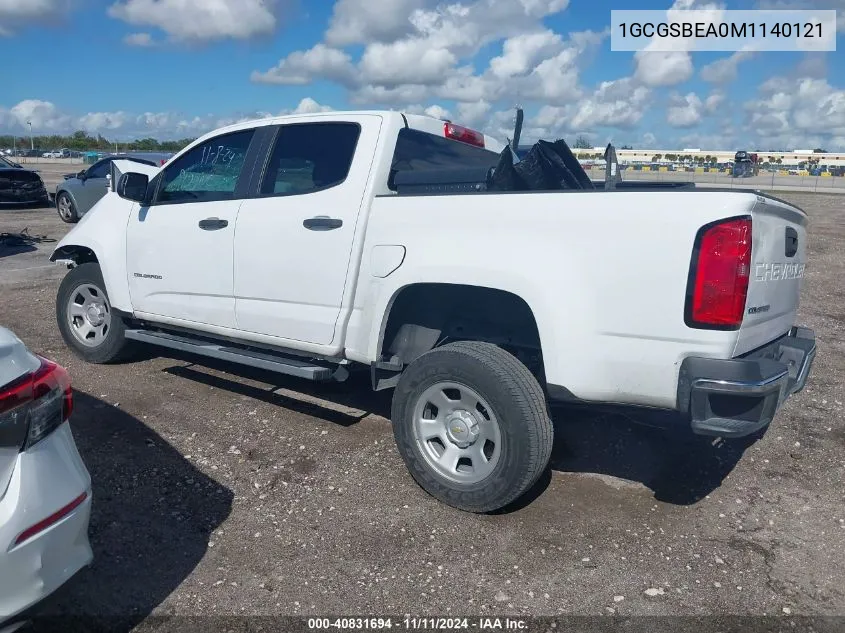 2021 Chevrolet Colorado 2Wd Short Box Wt VIN: 1GCGSBEA0M1140121 Lot: 40831694