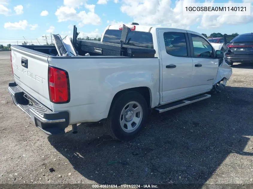 2021 Chevrolet Colorado 2Wd Short Box Wt VIN: 1GCGSBEA0M1140121 Lot: 40831694