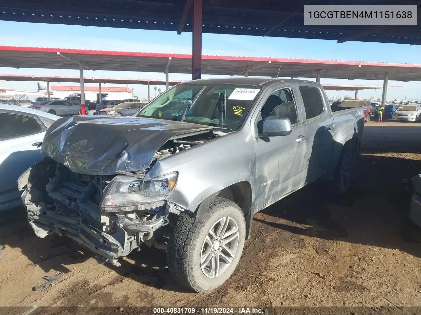 2021 Chevrolet Colorado 4Wd Short Box Wt VIN: 1GCGTBEN4M1151638 Lot: 40831709