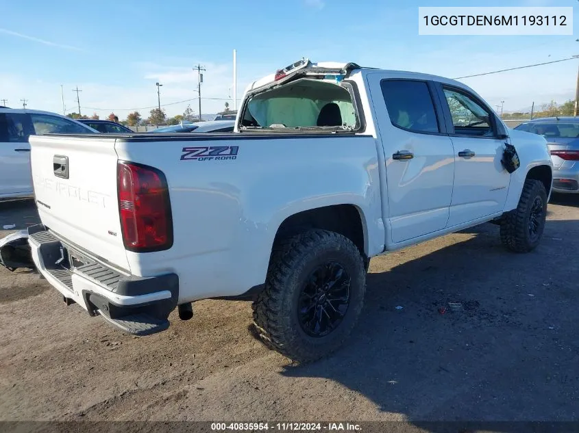 2021 Chevrolet Colorado 4Wd Short Box Z71 VIN: 1GCGTDEN6M1193112 Lot: 40835954