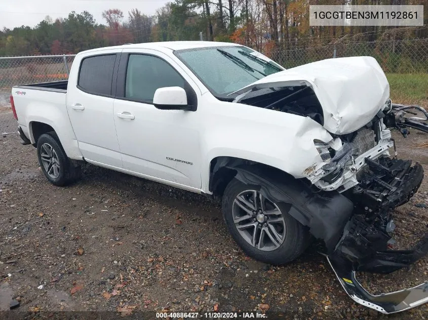 2021 Chevrolet Colorado 4Wd Short Box Wt VIN: 1GCGTBEN3M1192861 Lot: 40886427