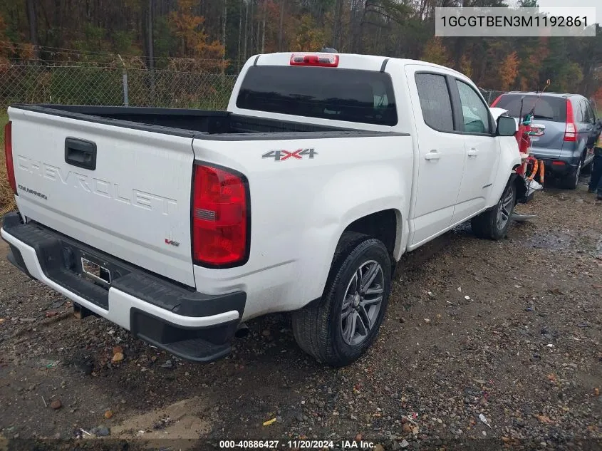 2021 Chevrolet Colorado 4Wd Short Box Wt VIN: 1GCGTBEN3M1192861 Lot: 40886427