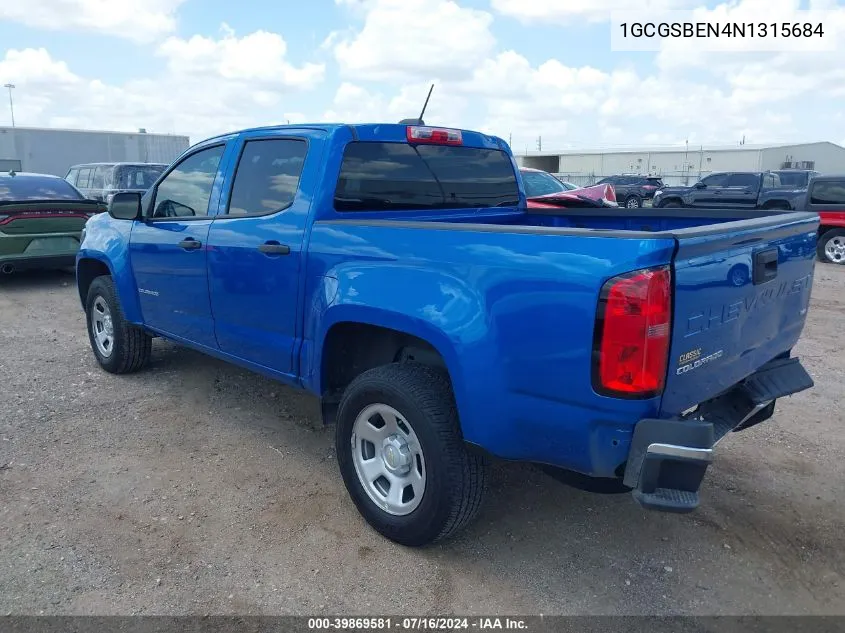 1GCGSBEN4N1315684 2022 Chevrolet Colorado 2Wd Short Box Wt