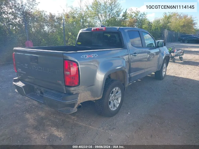 2022 Chevrolet Colorado 4Wd Short Box Lt VIN: 1GCGTCEN6N1114145 Lot: 40233135