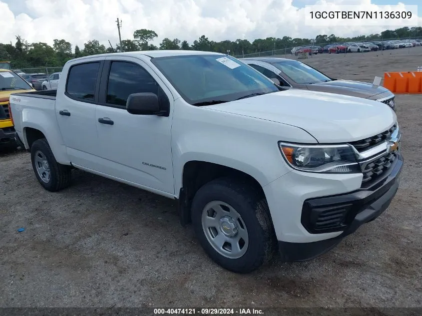 1GCGTBEN7N1136309 2022 Chevrolet Colorado 4Wd Short Box Wt