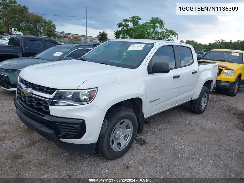 2022 Chevrolet Colorado 4Wd Short Box Wt VIN: 1GCGTBEN7N1136309 Lot: 40474121