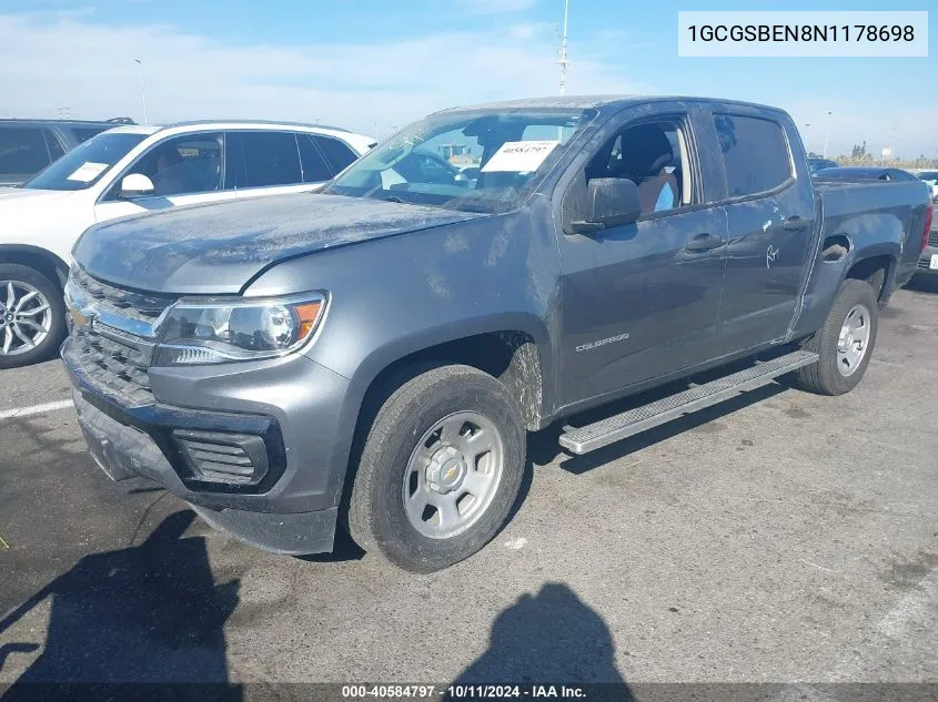 1GCGSBEN8N1178698 2022 Chevrolet Colorado 2Wd Short Box Wt