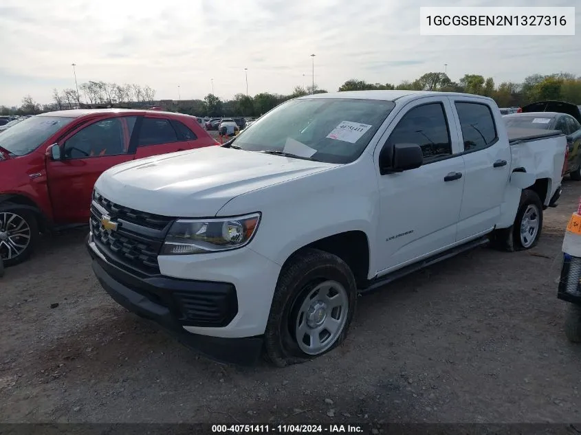 2022 Chevrolet Colorado 2Wd Short Box Wt VIN: 1GCGSBEN2N1327316 Lot: 40751411