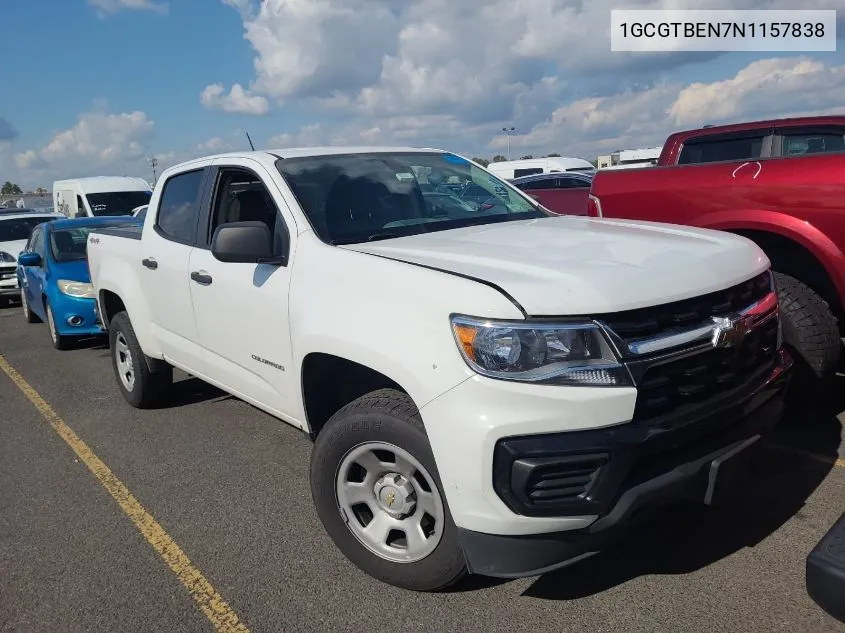 2022 Chevrolet Colorado VIN: 1GCGTBEN7N1157838 Lot: 40775793