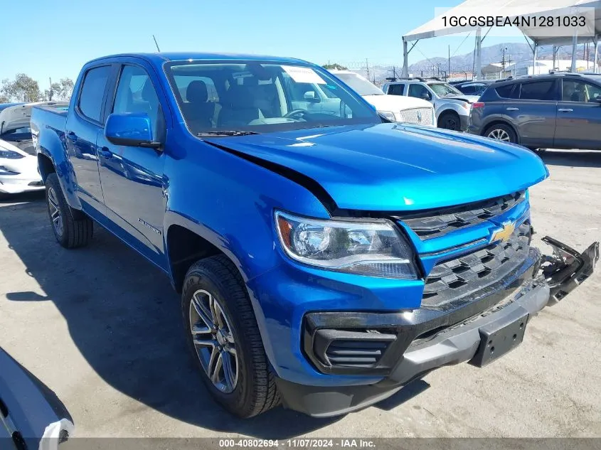 2022 Chevrolet Colorado 2Wd Short Box Wt VIN: 1GCGSBEA4N1281033 Lot: 40802694