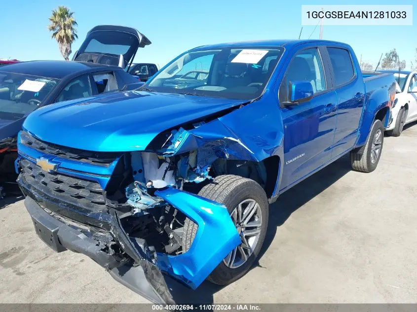 2022 Chevrolet Colorado 2Wd Short Box Wt VIN: 1GCGSBEA4N1281033 Lot: 40802694