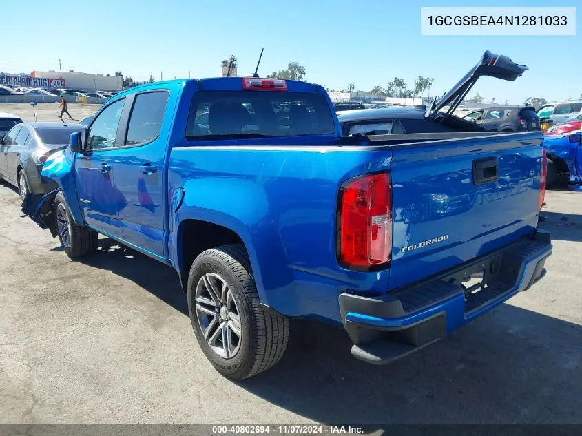 2022 Chevrolet Colorado 2Wd Short Box Wt VIN: 1GCGSBEA4N1281033 Lot: 40802694