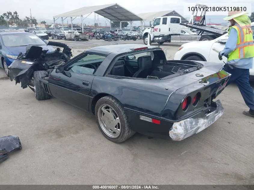 1989 Chevrolet Corvette VIN: 1G1YY2180K5119810 Lot: 40016007