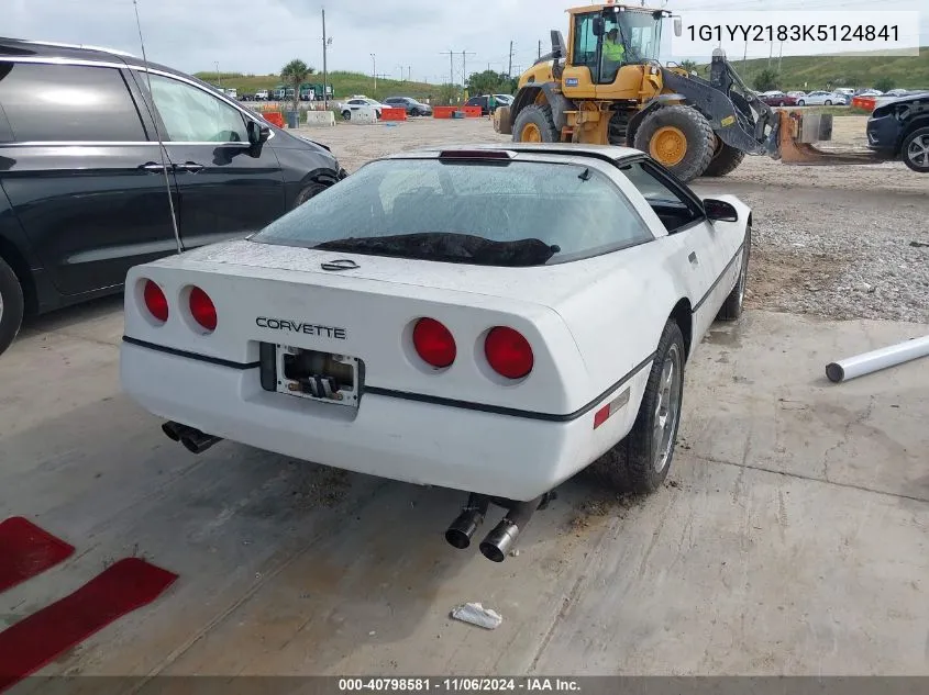 1989 Chevrolet Corvette VIN: 1G1YY2183K5124841 Lot: 40798581