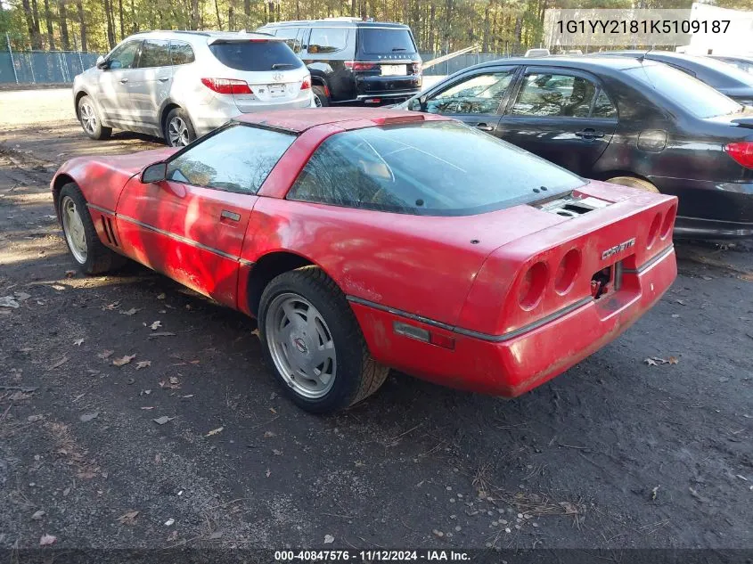 1989 Chevrolet Corvette VIN: 1G1YY2181K5109187 Lot: 40847576