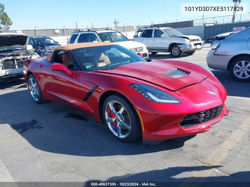 2014 Chevrolet Corvette Stingray VIN: 1G1YD3D7XE5117829 Lot: 40637305