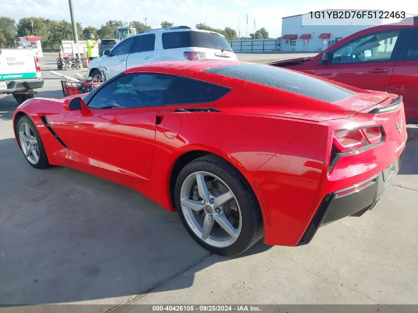 2015 Chevrolet Corvette Stingray VIN: 1G1YB2D76F5122463 Lot: 40426105