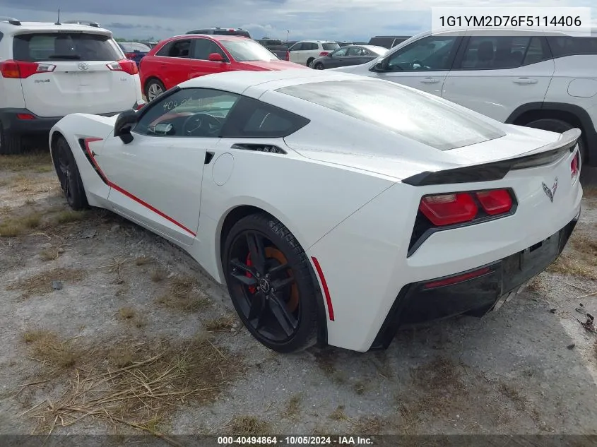 2015 Chevrolet Corvette Stingray Z51 3Lt VIN: 1G1YM2D76F5114406 Lot: 40494864