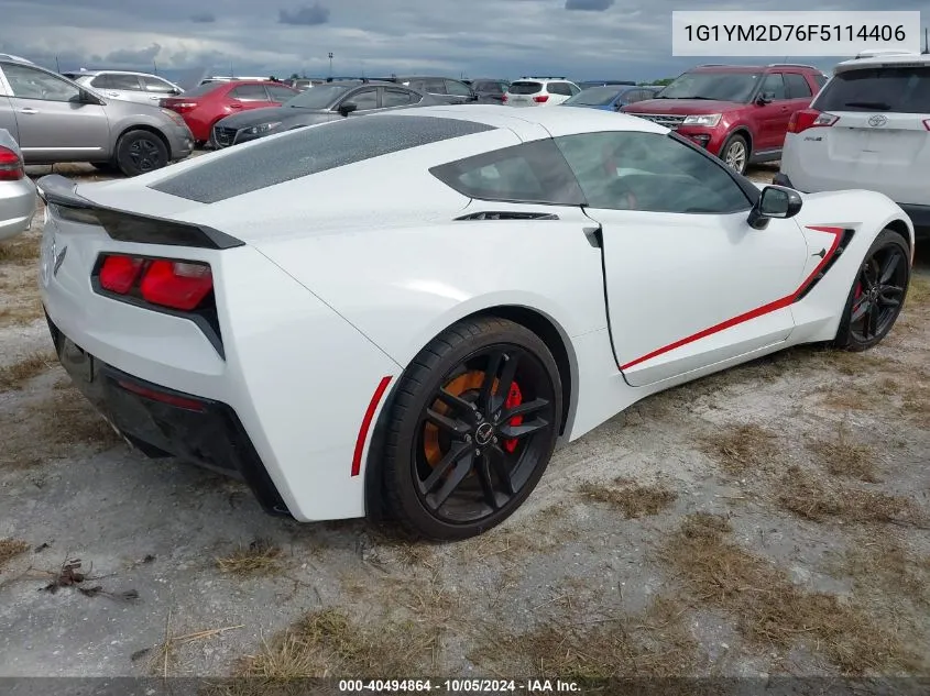 2015 Chevrolet Corvette Stingray Z51 3Lt VIN: 1G1YM2D76F5114406 Lot: 40494864