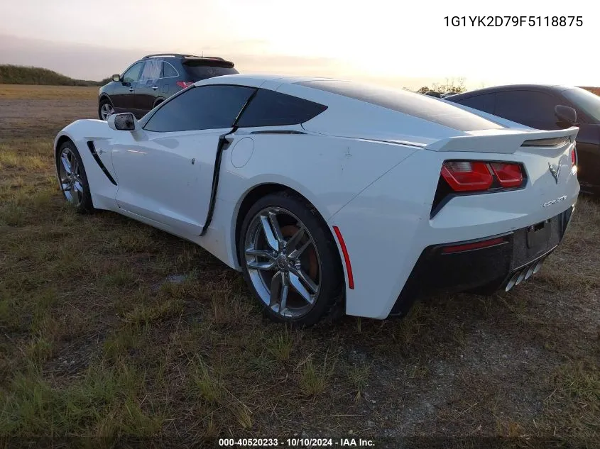 2015 Chevrolet Corvette Stingray Z51 VIN: 1G1YK2D79F5118875 Lot: 40520233