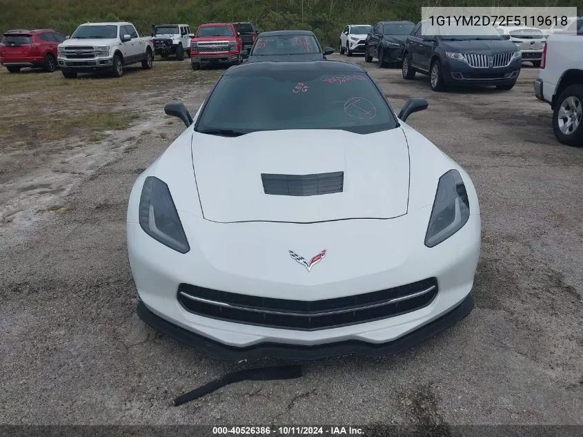 2015 Chevrolet Corvette Stingray Z51 3Lt VIN: 1G1YM2D72F5119618 Lot: 40526386