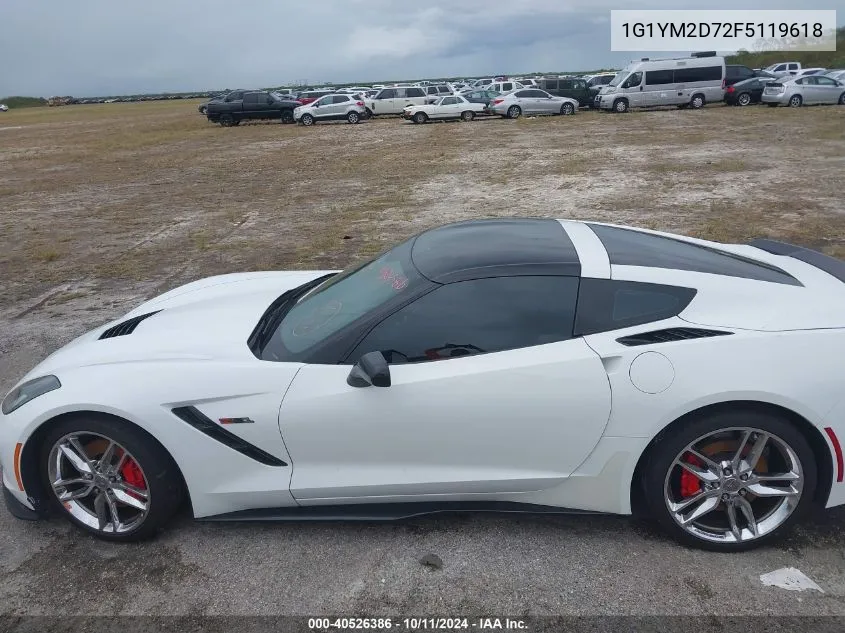 2015 Chevrolet Corvette Stingray Z51 3Lt VIN: 1G1YM2D72F5119618 Lot: 40526386