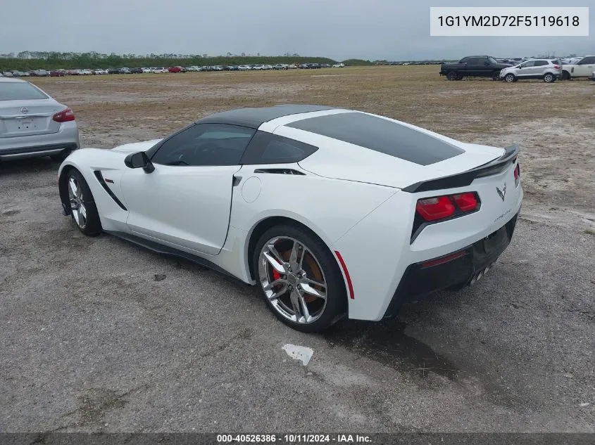 2015 Chevrolet Corvette Stingray Z51 3Lt VIN: 1G1YM2D72F5119618 Lot: 40526386