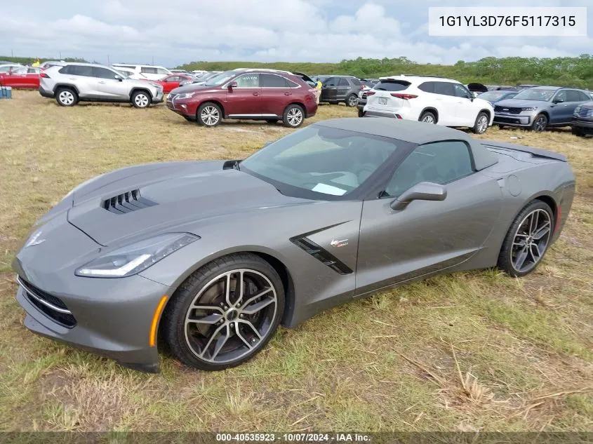 2015 Chevrolet Corvette Stingray Z51 VIN: 1G1YL3D76F5117315 Lot: 40535923