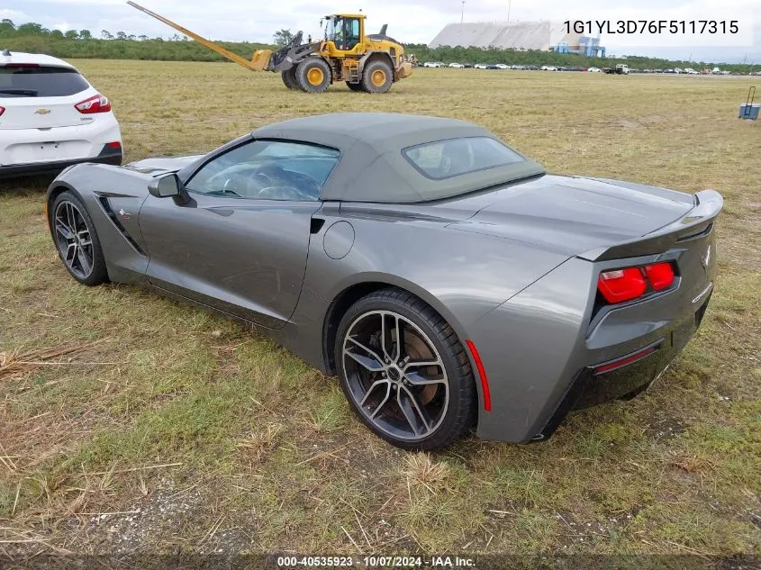 2015 Chevrolet Corvette Stingray Z51 VIN: 1G1YL3D76F5117315 Lot: 40535923