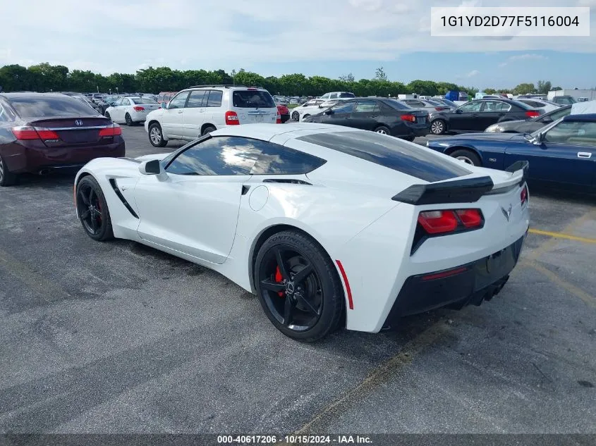 2015 Chevrolet Corvette Stingray VIN: 1G1YD2D77F5116004 Lot: 40617206