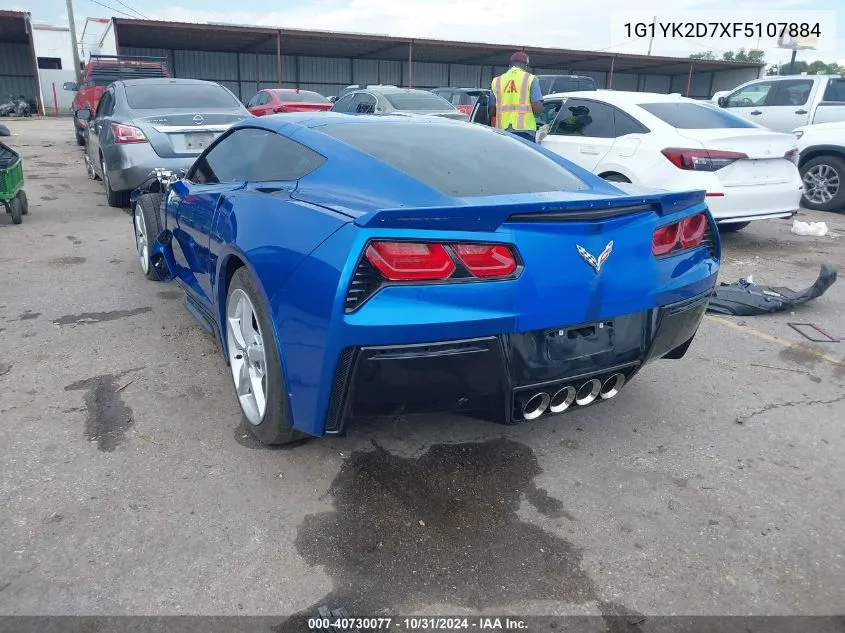 2015 Chevrolet Corvette Stingray Z51 VIN: 1G1YK2D7XF5107884 Lot: 40730077