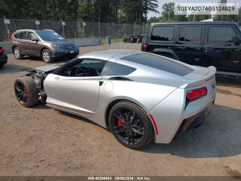 2016 Chevrolet Corvette Stingray VIN: 1G1YA2D74G5124829 Lot: 40289483