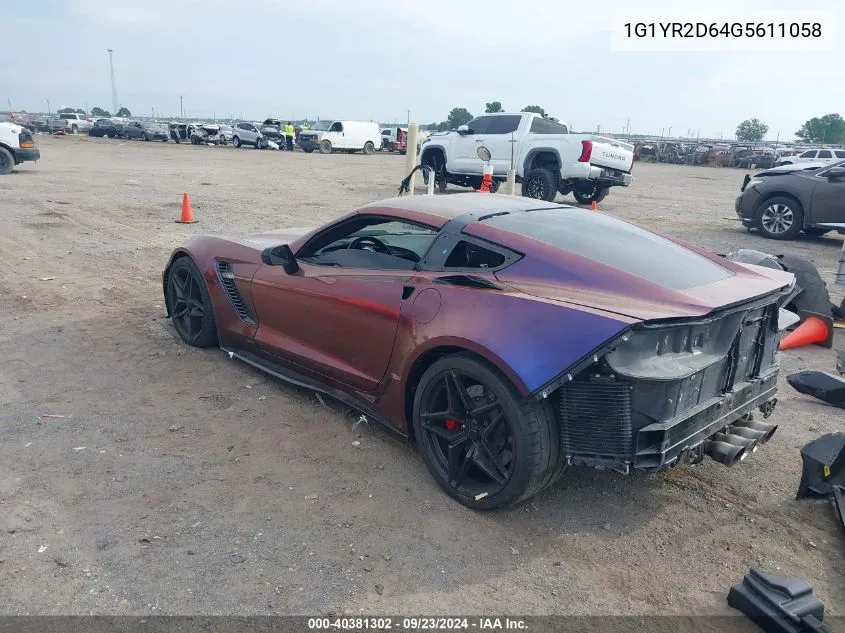 2016 Chevrolet Corvette Z06 VIN: 1G1YR2D64G5611058 Lot: 40381302