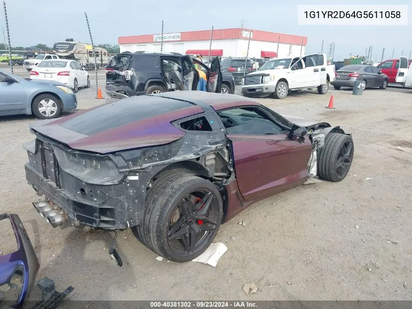 2016 Chevrolet Corvette Z06 VIN: 1G1YR2D64G5611058 Lot: 40381302