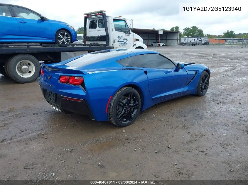 2016 Chevrolet Corvette Stingray VIN: 1G1YA2D72G5123940 Lot: 40467011