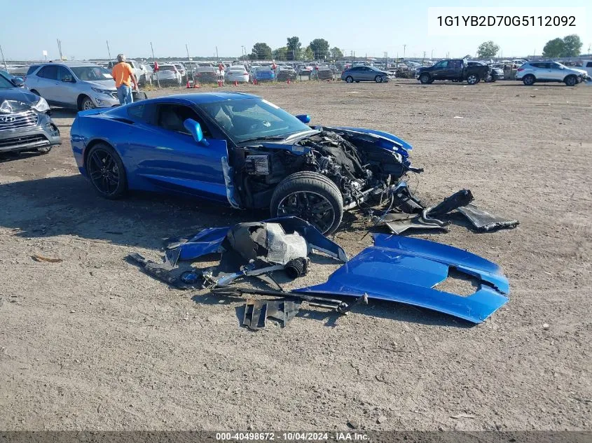 2016 Chevrolet Corvette Stingray VIN: 1G1YB2D70G5112092 Lot: 40498672