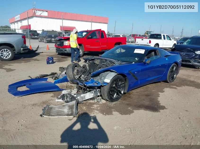 2016 Chevrolet Corvette Stingray VIN: 1G1YB2D70G5112092 Lot: 40498672