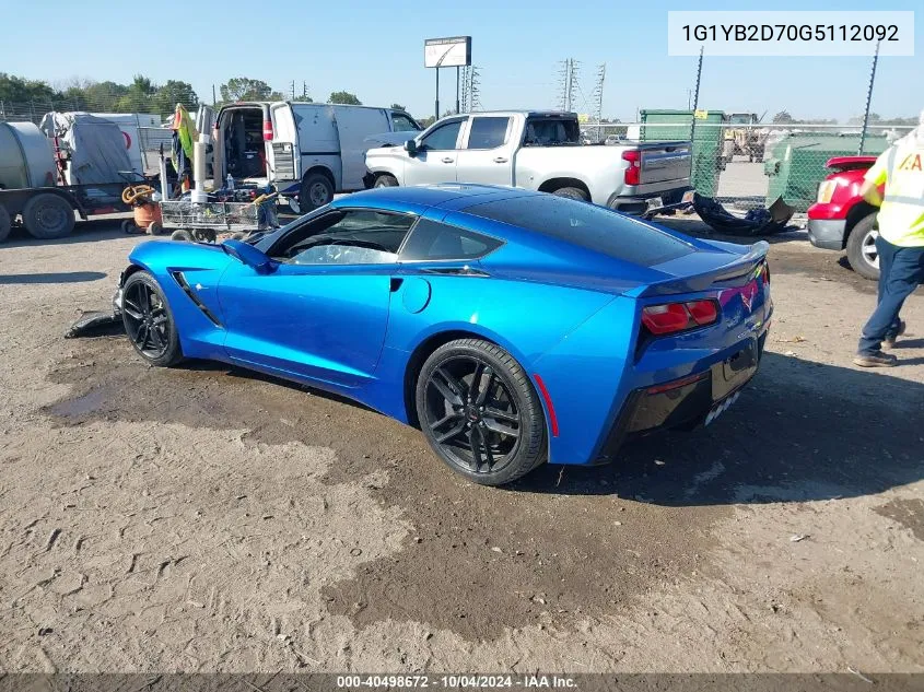 2016 Chevrolet Corvette Stingray VIN: 1G1YB2D70G5112092 Lot: 40498672