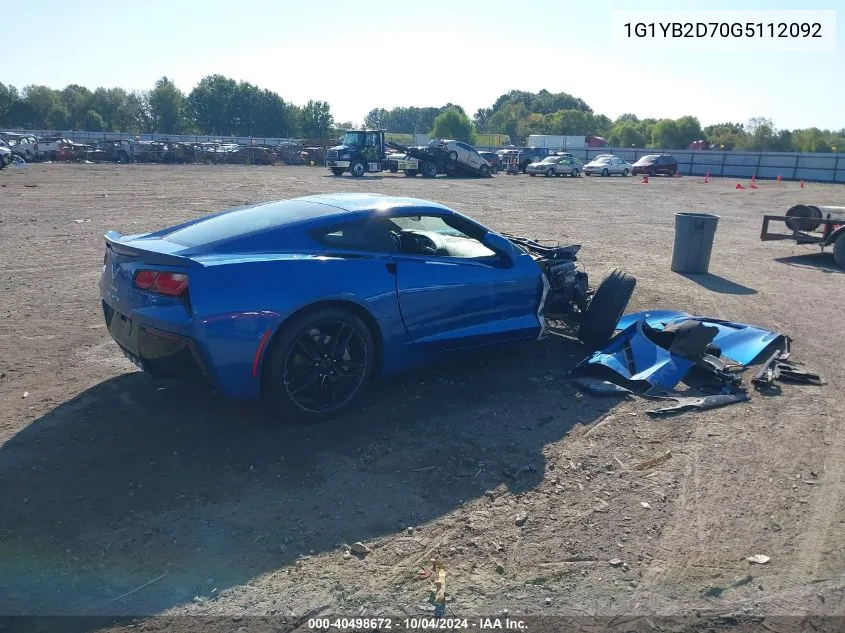 2016 Chevrolet Corvette Stingray VIN: 1G1YB2D70G5112092 Lot: 40498672