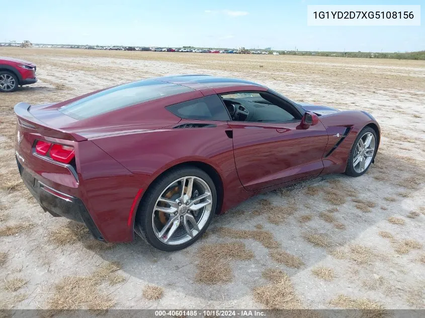 2016 Chevrolet Corvette Stingray VIN: 1G1YD2D7XG5108156 Lot: 40601485