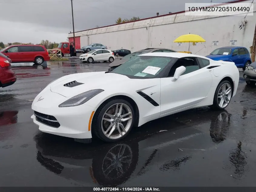 2016 Chevrolet Corvette Stingray Z51 VIN: 1G1YM2D72G5104490 Lot: 40772494