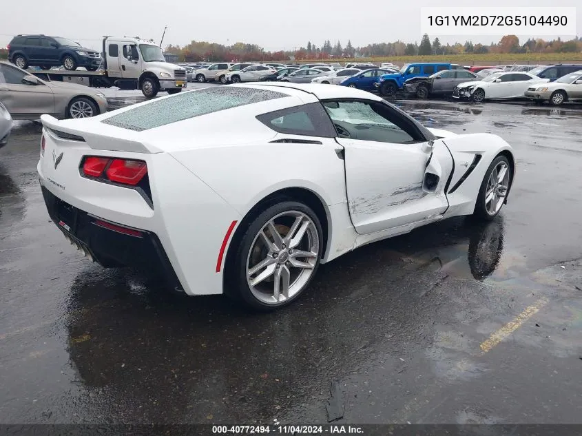 2016 Chevrolet Corvette Stingray Z51 VIN: 1G1YM2D72G5104490 Lot: 40772494