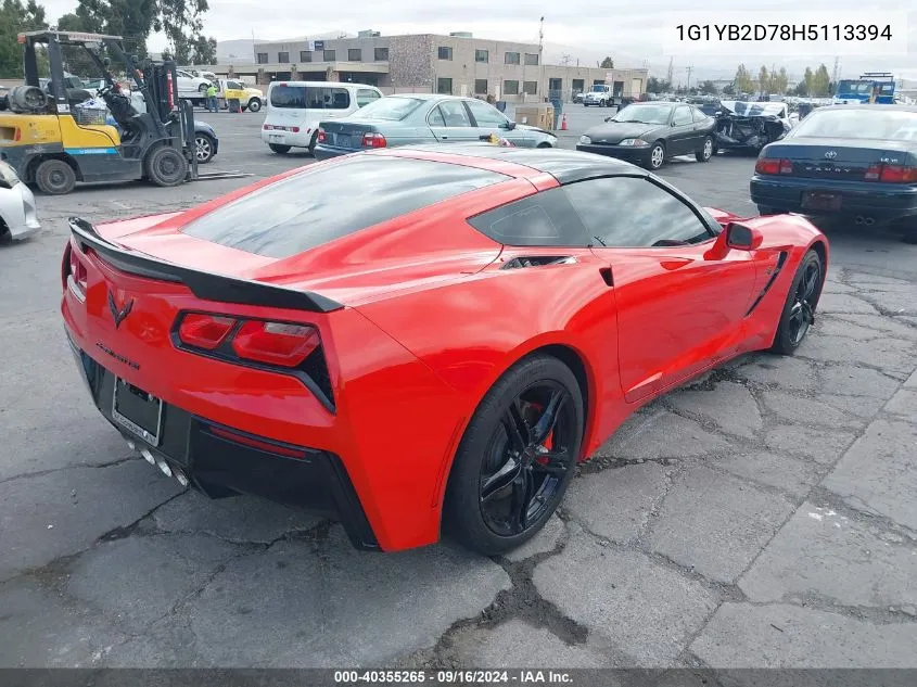 2017 Chevrolet Corvette Stingray VIN: 1G1YB2D78H5113394 Lot: 40355265