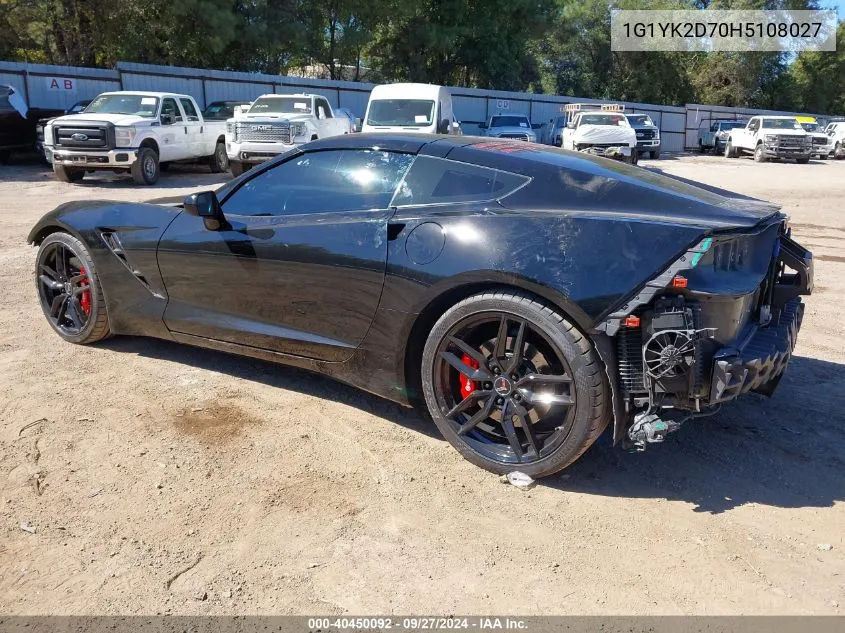 2017 Chevrolet Corvette Stingray Z51 VIN: 1G1YK2D70H5108027 Lot: 40450092