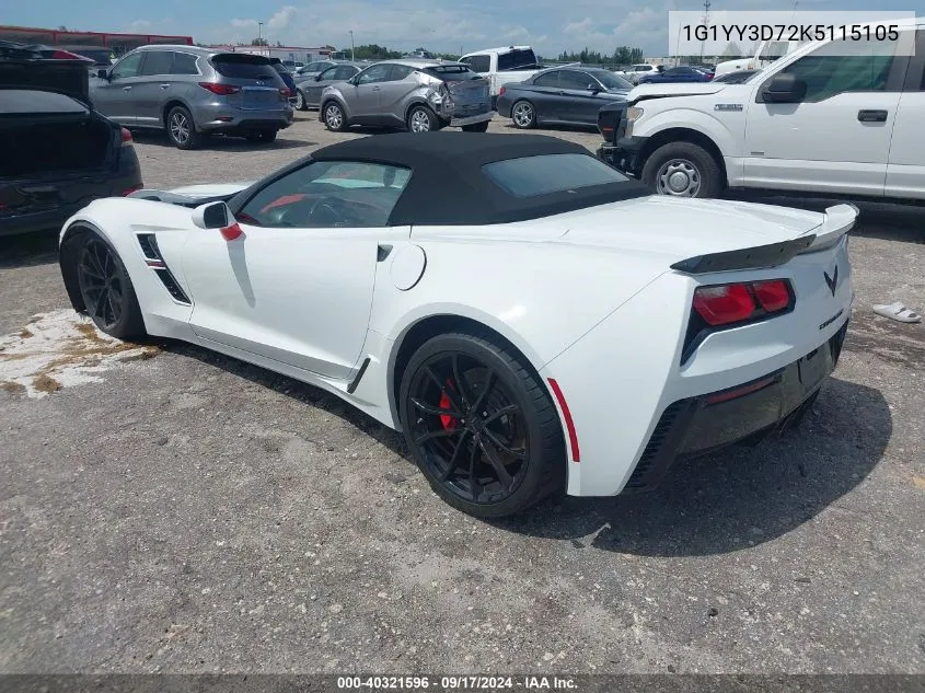 2019 Chevrolet Corvette Grand Sport VIN: 1G1YY3D72K5115105 Lot: 40321596