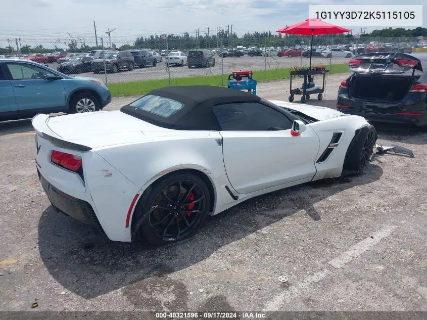 2019 Chevrolet Corvette Grand Sport VIN: 1G1YY3D72K5115105 Lot: 40321596