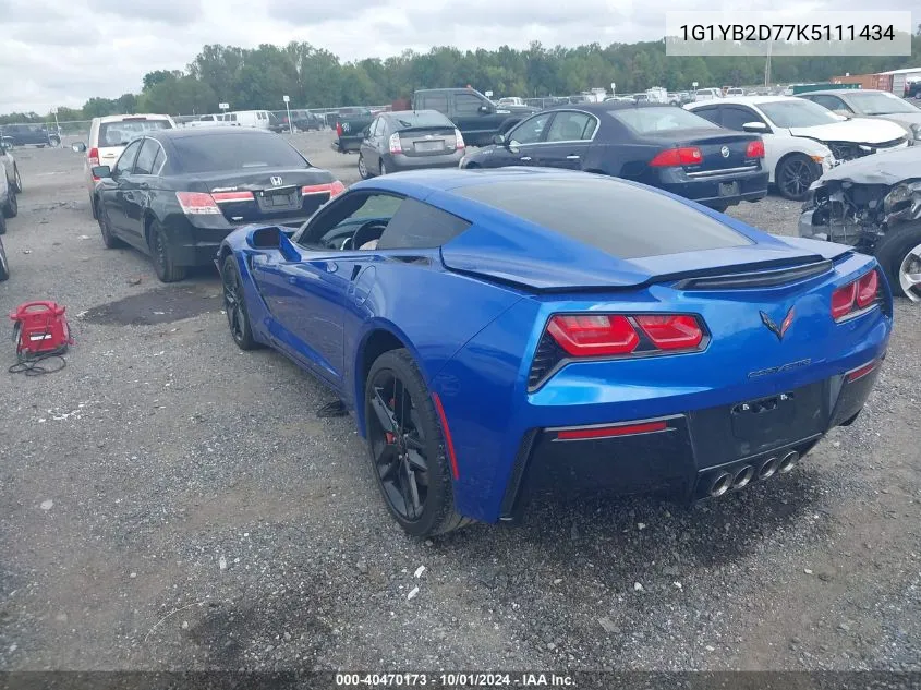 2019 Chevrolet Corvette Stingray VIN: 1G1YB2D77K5111434 Lot: 40470173