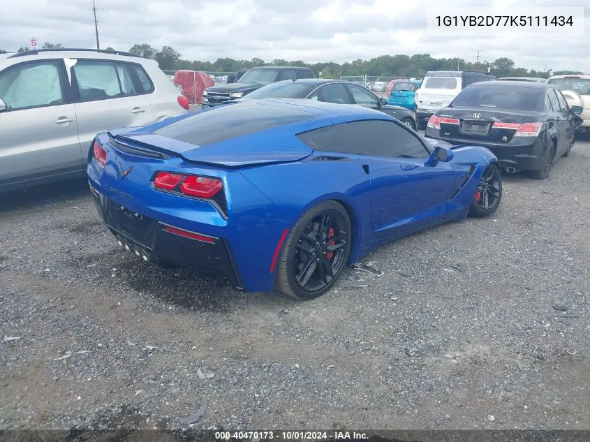 2019 Chevrolet Corvette Stingray VIN: 1G1YB2D77K5111434 Lot: 40470173