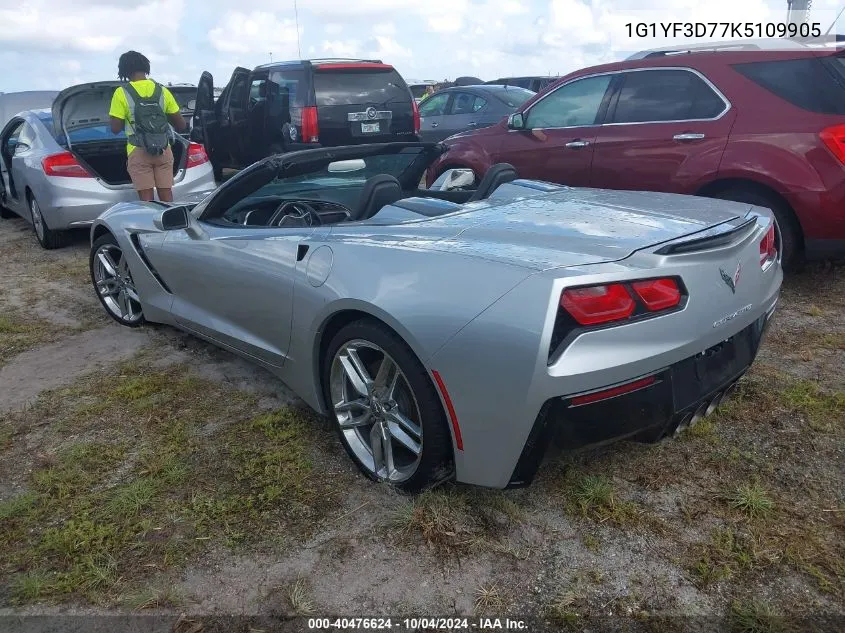 2019 Chevrolet Corvette Stingray VIN: 1G1YF3D77K5109905 Lot: 40476624